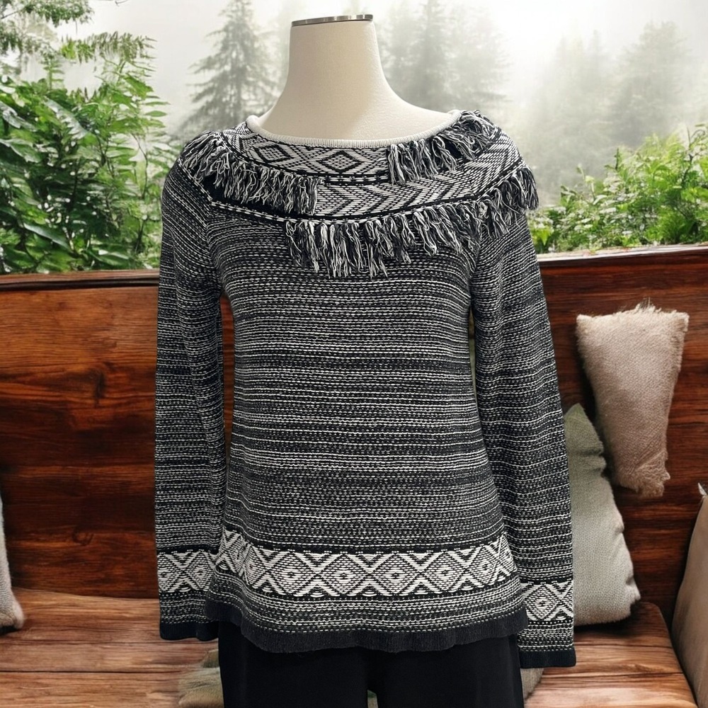 The Limited Fringe Knit Sweater L Boho Aztec Festival Cozy Western‎ Fall Layer